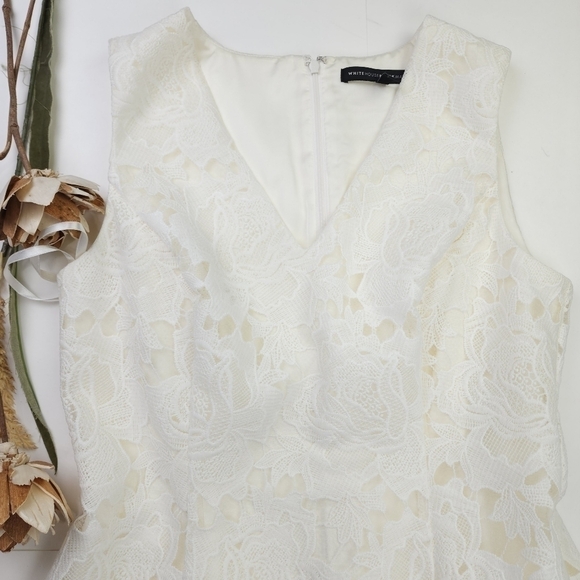 White House Black Market White Floral Lace Eyelet Embroidered Dress Sz 8 - Picture 2 of 16